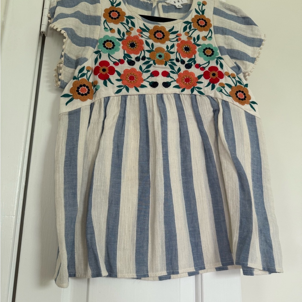 Striped Top with Floral Embroidery